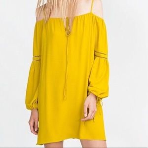 Zara Mustard Yellow Off Shoulder Dress